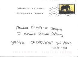 TIMBRE N° 133  -  ADHESIF    -  ELEPHANT D'AFRIQUE     -  SEUL SUR LETTRE  -  AU TARIF - Covers & Documents