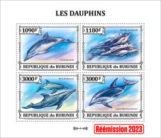 Burundi 2023, Animals, Dolphins II, Re-issued, 4val In Block - Ongebruikt