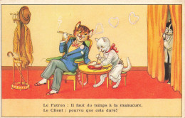 Chats Humanisés * CPA Illustrateur * Chat Cat Cats Katze * Manucure , Tabac Cigarette - Cats