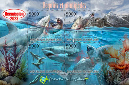 Burundi 2023, Animals, Sharks And Pinnipeds, Re-issued, 4val In Block - Neufs