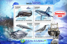 Burundi 2023, Animals, Whales, Re-issued, 4val In Block - Ongebruikt