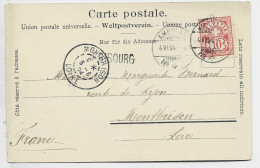 HELVETIA SUISSE 10C AMBULANT N°5 4.VI .1904 CARTE FRIBOURG GRIFFE FRIBOURG POUR LOIRE - Storia Postale