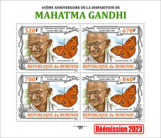 Burundi 2023, Gandhi And Butterfly, Sheetlet4 - Mahatma Gandhi