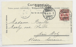 HELVETIA SUISSE 10C AMBULANT N° 32  12.IX.1903  CARTE DAVOS  GRIFFE DAVOS DORF  POUR METZ ALSACE LORRAINE - Storia Postale