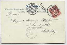 HELVETIA SUISSE 10C AMBULANT N° 16 1909 SUR CARTE THUN GRIFFE THUN POUR LA MEUSE - Storia Postale