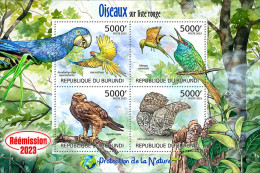 Burundi 2023, Animals, Birds, Parrots, Eagle, Owl, Re-issued, 4val In Block - Perroquets & Tropicaux