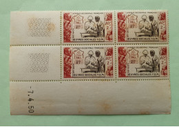 Bloc De 4 Timbres Neufs AOF 10F+2F Coin Daté 7.4.50 - MNH - YT 45 - Oeuvres Sociales F.O.M. 1950 - Ungebraucht