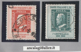 USATI ITALIA 1959 - Ref.0123B - "CENTENARIO FRANCOBOLLI DI SICILIA" Serie Di 2 Val. Da L.25 E L.60 - - 1946-60: Oblitérés