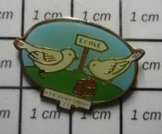 211c Pin's Pins / Beau Et Rare / ADMINISTRATIONS / ECOLE VILLEY CRECEY OISEAUX MOINEAU CARTABLE - Amministrazioni