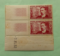 Bloc De 2 Timbres Neufs AOF 40F Coin Daté 7.11.52 - MNH - YT 47 - Treich Laplene Fondateur De La Côte D'Ivoire 1952 - Ongebruikt