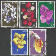 Nevis. 1984 Flowers. 5 Used Values To $1. SG 186A Etc. M3142 - St.Kitts Und Nevis ( 1983-...)