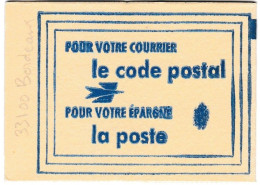 Carnet Code Postal, 33100 Bordeaux, Vignettes Bleues, Variété Tache Sur La Couverture - Blokken & Postzegelboekjes