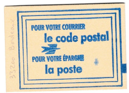 Carnet Code Postal, 33200 Bordeaux, Vignettes Oranges, Variété Tache Sur La Couverture - Blocchi & Libretti