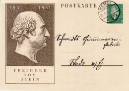 GERMANY WEIMAR REPUBLIC 1931 POSTCARD  MiNr P 193 SENT FROM KEMEL - Briefkaarten