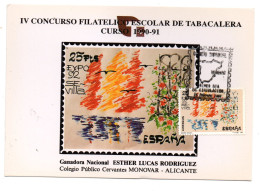 Tarjeta Con Matasellos Commemorativo De Concurso Tabacalera Dee 1992 - Brieven En Documenten