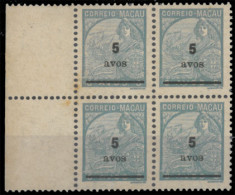 MACAU. 308*** (x4) 5a / 8a Light Blue. BLOCK OF FOUR, Border Margin At Left, Where Shows "Cross Watermark" Centrally. Sc - Other & Unclassified