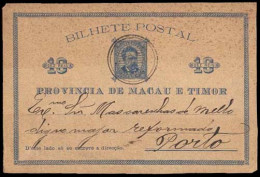 MACAU. 1883. Macao To Porto. Rare PPC Usage. Double Ring Cds. Used. F.VF. - Other & Unclassified