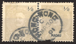 MACAU. 78º (x2). 1898. D. Carlos Mouchon 1/2a Grey. Perf 12 1/2 Horiz. Pair, "Hong Kong / Mr 30 / 01" Small Central Cds  - Sonstige & Ohne Zuordnung