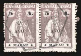 MACAU. 243º (x2). 1/2a / 5a. Light Chestnut 1919 Ceres Ovpted. Issue. Horiz. Used Pair, Central Hexag. "25-11-19". Scarc - Autres & Non Classés