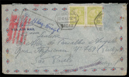 MACAU. 1947 (20 June). Airmail Cover To BRAZIL Franked By Pair Of 1942 30a Apple Green (one Stamp Missing) Tied By MACAU - Other & Unclassified