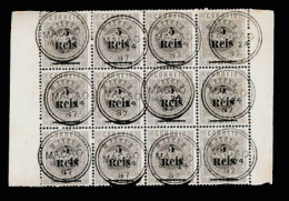 MACAU. 24º. 1887 Crown Issue, Ovptd. 5s/80r Grey. Perforation 13½. A Staggering BLOCK OF TWELVE With Border Margins At B - Other & Unclassified