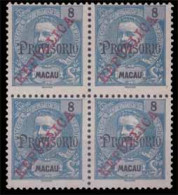 MACAU. 240*. 1915 Republica Ovpt. Issue On 8a Blue Provisorio Mouchon. BLOCK OF FOUR Mint. Fine And Scarce Multiple. - Altri & Non Classificati