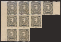 MACAU. 98*. 1900 Carlos I Mouchon New Colours 20a Dark Brown On Yellowish Paper, Horiz. BLOCK OF NINE (4-3-2), Center Of - Sonstige & Ohne Zuordnung