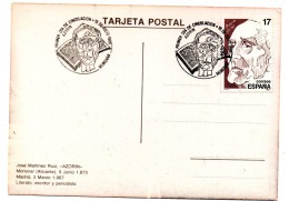 Tarjeta Con Matasellos Commemorativo De Azorin De 1986 - Cartas & Documentos