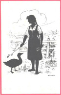 Zinhorjs:Girl With Geese, Goose, Pre 1940 - Scherenschnitt - Silhouette