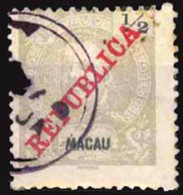 MACAU. 149º. 1911. D. Carlos I Ovpted. Lisbon "Republica", Cancelled With 1884 Early "MACAO"  Double Ring Violet Without - Other & Unclassified