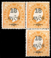 MACAU. 1902. D. Luis. Overprinted 18 Avos On 300rs Pale Orange Variety Of Colour, Perf 12 1/2. Strip Of Three. In "1" Fo - Andere & Zonder Classificatie