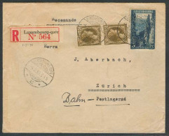 LUXEMBOURG. 1938 (4 Feb). Lux Gare - Switzerland. Reg Multifkd Env Incl 3fr Stamp 4fr 50c Rate. VF + Arrival. - Other & Unclassified