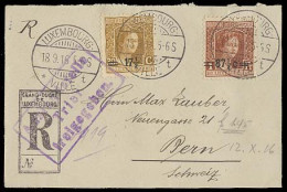 LUXEMBOURG. 1916 (18 Sept). Ville - Switzerland. Reg Fkd Ovptd Values. 17 1/2 + 87 1/2 / Cds. Trier Violet Cachet + Arri - Other & Unclassified