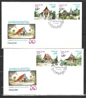 LAOS. N°418 + 420-1 & 423 Sur 2 Enveloppes 1er Jour (FDC's) De 1982. Pagodes. - Boeddhisme