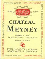 (M19) Etiquette - Etiket - Château Meyney - Domaine Cordier - Saint-Estèphe 1950 - Other & Unclassified