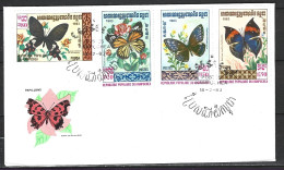 KAMPUCHEA. N°369-71 & 373 Sur Enveloppe 1er Jour (FDC) De 1983. Papillons. - Vlinders