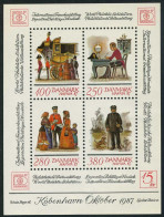 Denmark 825 Ad Sheet, MNH. Michel 878-881 Bl.6. HAFNIA-1987. Mail Coach,Postmen. - Ongebruikt