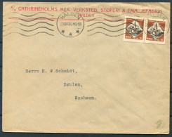1930 Norway Pair Of St Olav Nidaros 15ore On Halden Cover - Doblen Germany, Norges Red Cross Vignette (reverse) - Covers & Documents