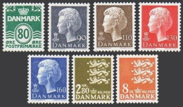 Denmark 629/648 (7), MNH. Definitive 1979. Waves, Coat Of Arms, Queen Margrethe. - Nuovi