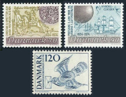 Denmark 562-564, MNH. Mi 577-579. Danish PO,350th Ann.UPU-100,1974.Balloon,Ship. - Unused Stamps