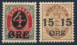 Denmark 55-56, Hinged. Mi 40-41, Definitive Numeral Surcharged New Value, 1904. - Nuevos