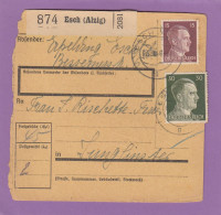 PAKETKARTE AUS  ESCH/ALZIG  NACH JUNGLINSTER,SPÄTVERWENDUNG 7-8-1944. - 1940-1944 Occupazione Tedesca