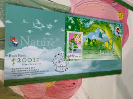 Hong Kong Stamp FDC 2001 Tree Butterflies Lion Mountain Birds Flying - Neufs