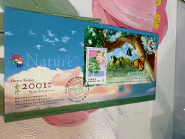 Hong Kong Stamp FDC 2001 Tree Butterflies Lion Mountain Birds Flying - Neufs