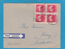 LETTRE PAR AVION DE BRUXELLES,AVEC BLOC DE 4 DU COB NO 749, POUR VADUZ,LIECHTENSTEIN,1948. - Covers & Documents