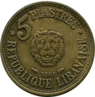 5 PIASTRES 1961 LEBANON Coin #AP396.U.A - Libanon