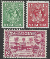 St Lucia. 1938-48 KGVI. 3 MH Values To 6d (½d, 1½d, 6d).  SG 128a Etc. M3144 - Ste Lucie (...-1978)