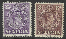 St Lucia. 1938-48 KGVI. 2½d, 8d Used.  SG 132b, 134c Etc. M3145 - Ste Lucie (...-1978)