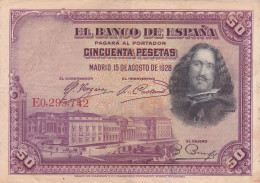 ESPAGNE - 50 PESETAS 1928 - VELAZQUEZ - N° Série E0295742 - 50 Peseten