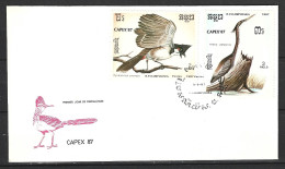 KAMPUCHEA. N°742-3 Sur Enveloppe 1er Jour (FDC) De 1987. Héron/Bulbul. - Picotenazas & Aves Zancudas